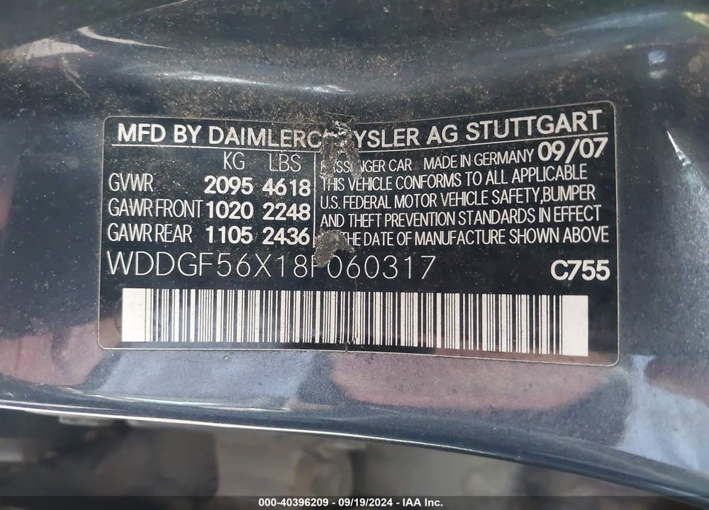 2008 MERCEDES-BENZ C 350 SPORT VIN: WDDGF56X18F060317