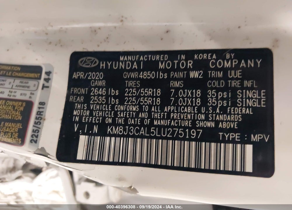 2020 HYUNDAI TUCSON ULTIMATE VIN: KM8J3CAL5LU275197