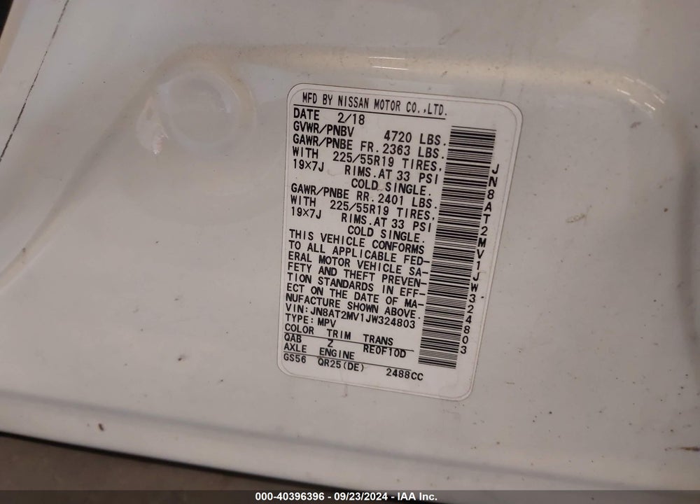 2018 NISSAN ROGUE SL VIN: JN8AT2MV1JW324803