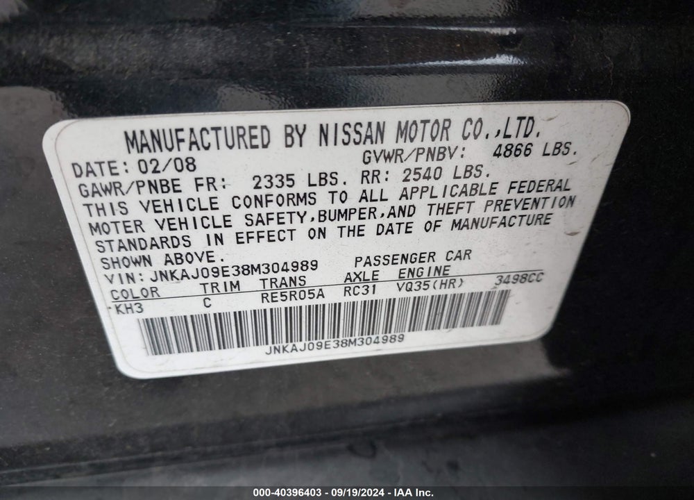 2008 INFINITI EX35 JOURNEY VIN: JNKAJ09E38M304989