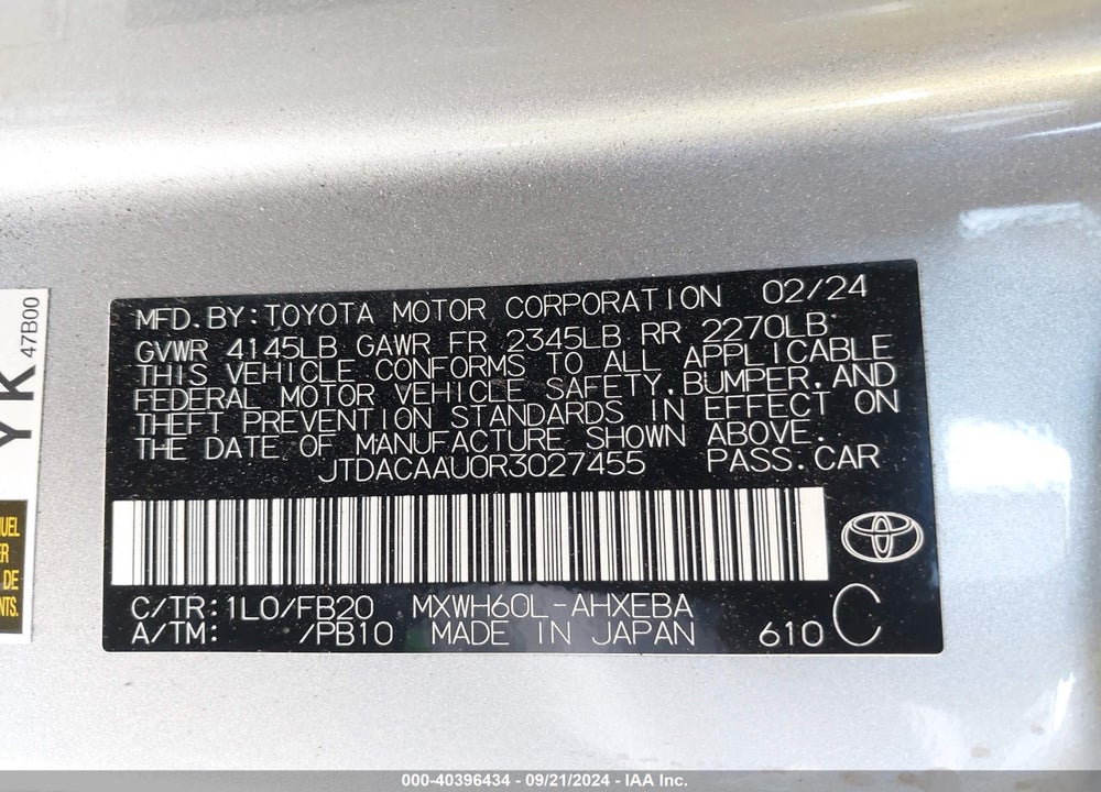 2024 TOYOTA PRIUS LE VIN: JTDACAAU0R3027455