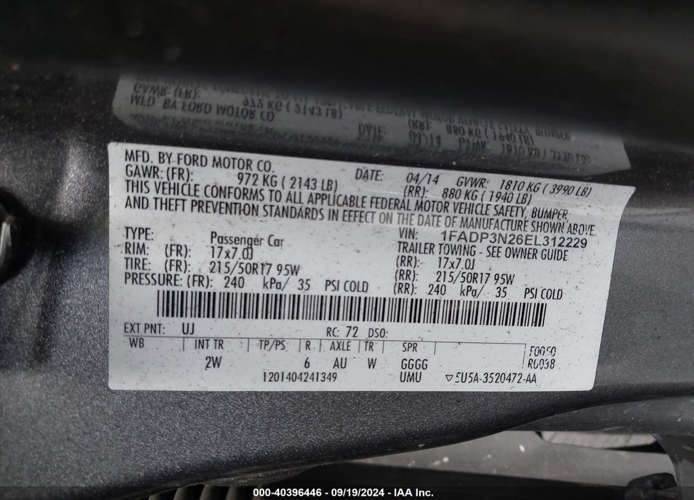 2014 FORD FOCUS TITANIUM VIN: 1FADP3N26EL312229