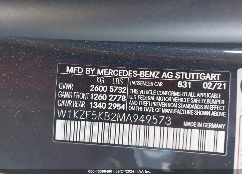 2021 MERCEDES-BENZ E 450 4MATIC VIN: W1KZF5KB2MA949573