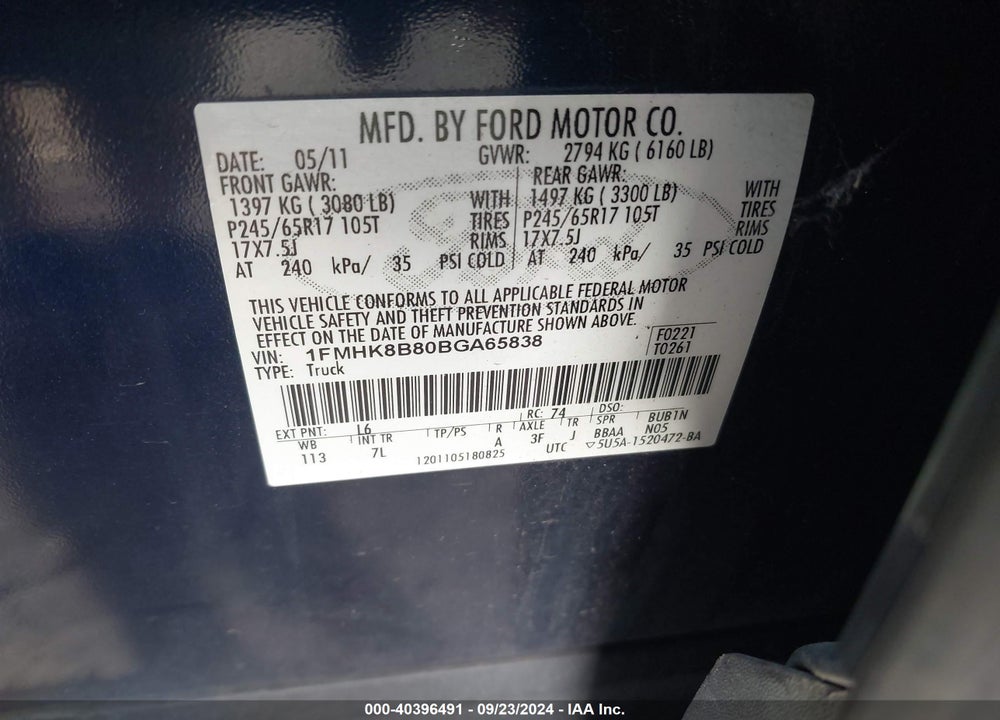 2011 FORD EXPLORER VIN: 1FMHK8B80BGA65838