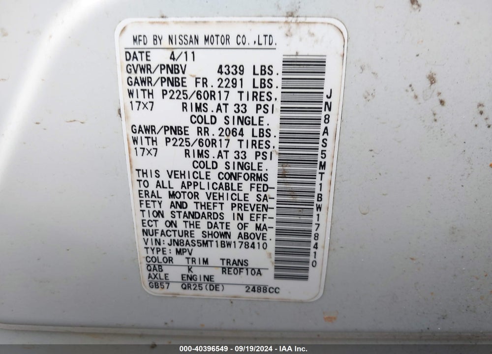 2011 NISSAN ROGUE SV VIN: JN8AS5MT1BW178410