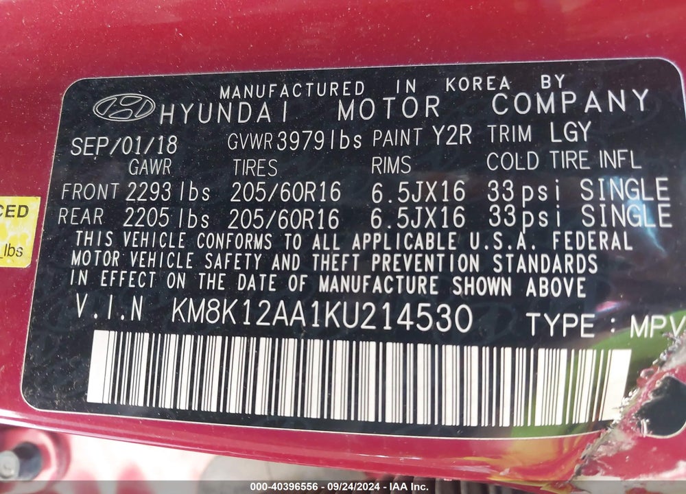 2019 HYUNDAI KONA SE VIN: KM8K12AA1KU214530