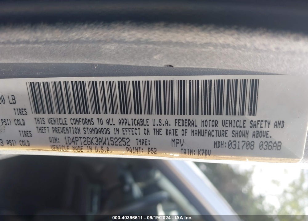 2010 DODGE NITRO SE VIN: 1D4PT2GK3AW152252