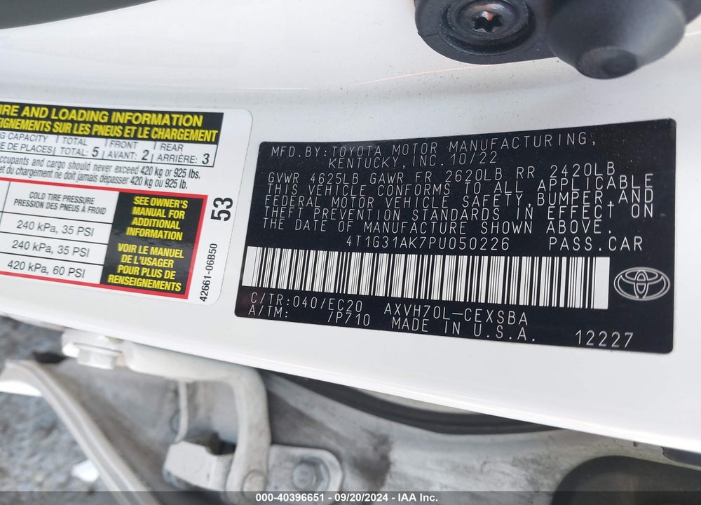 2023 TOYOTA CAMRY VIN: 4T1G31AK7PU050226