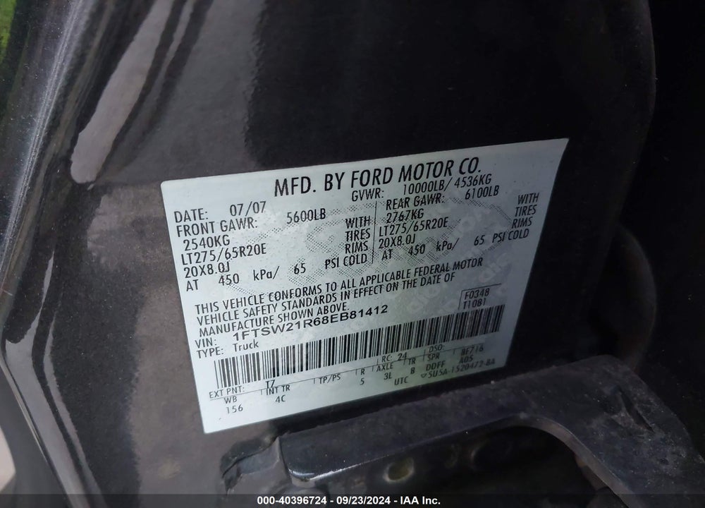 2008 FORD F-250 FX4/HARLEY-DAVIDSON/KING RANCH/LARIAT/XL/XLT VIN: 1FTSW21R68EB81412