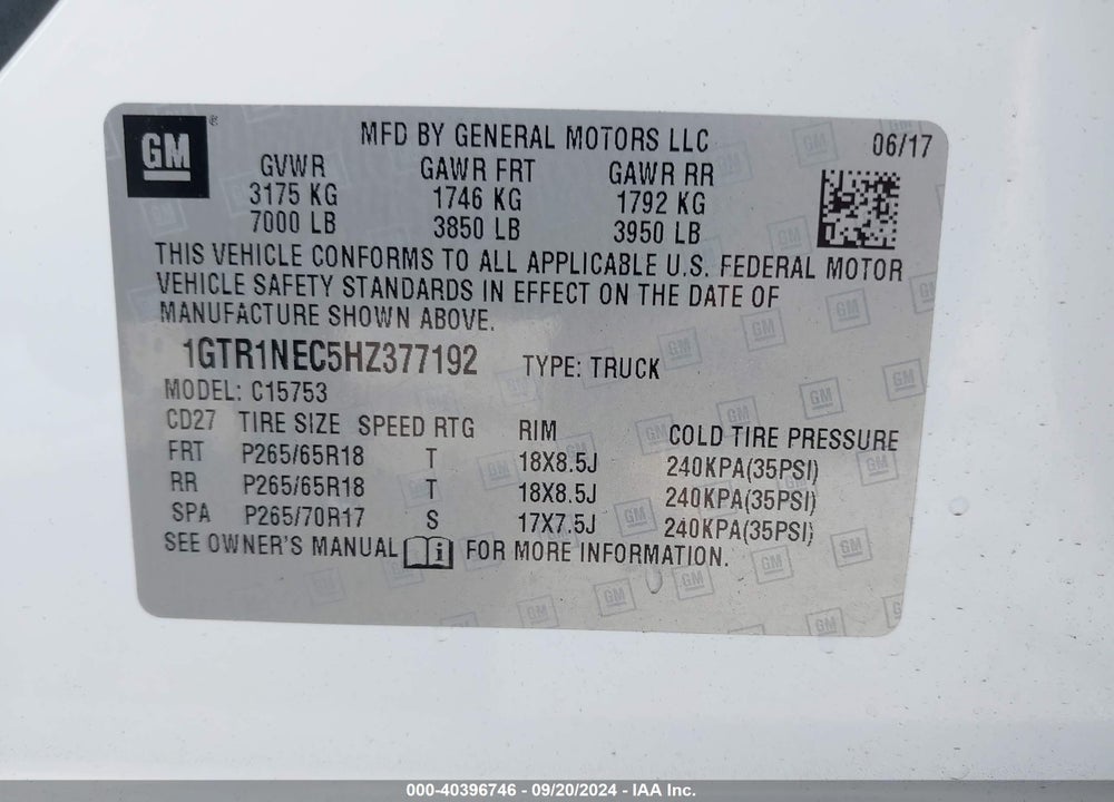 2017 GMC SIERRA 1500 SLT VIN: 1GTR1NEC5HZ377192