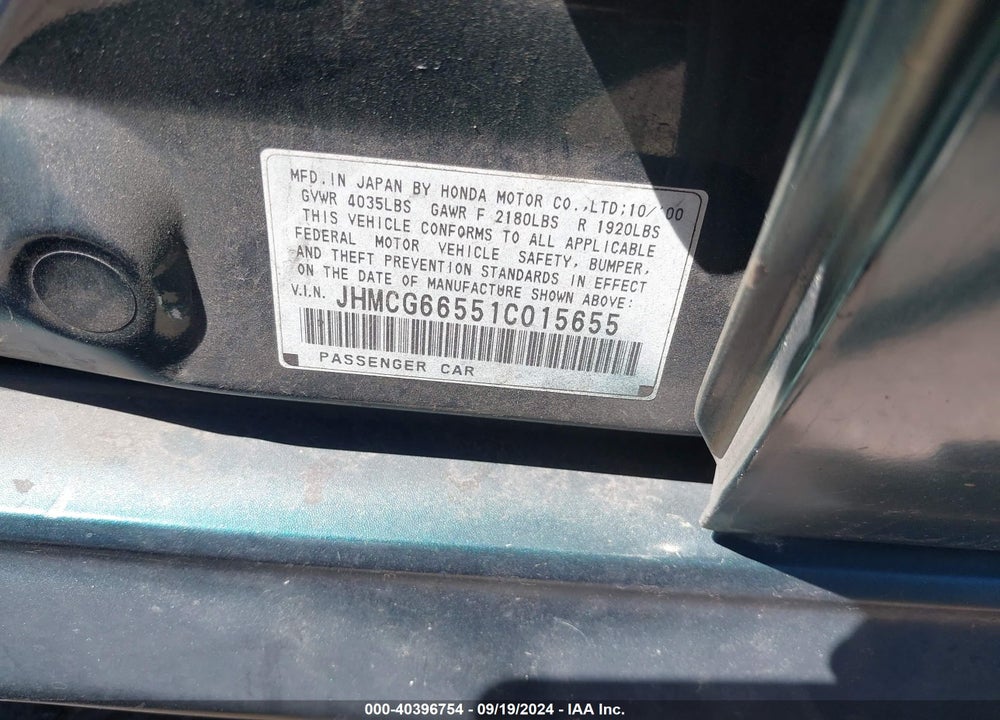 2001 HONDA ACCORD 2.3 LX VIN: JHMCG66551C015655