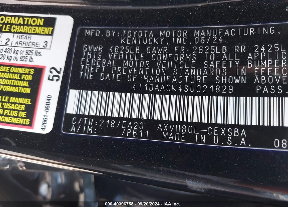 2025 TOYOTA CAMRY SE VIN: 4T1DAACK4SU021829