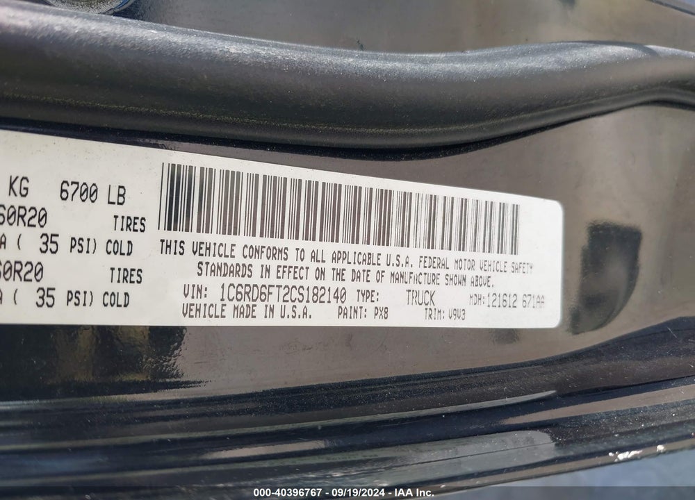2012 RAM 1500 ST VIN: 1C6RD6FT2CS182140