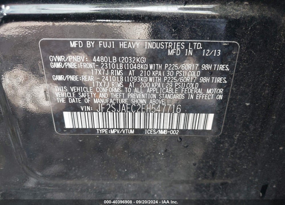 2014 SUBARU FORESTER 2.5I PREMIUM VIN: JF2SJAEC2EH547716