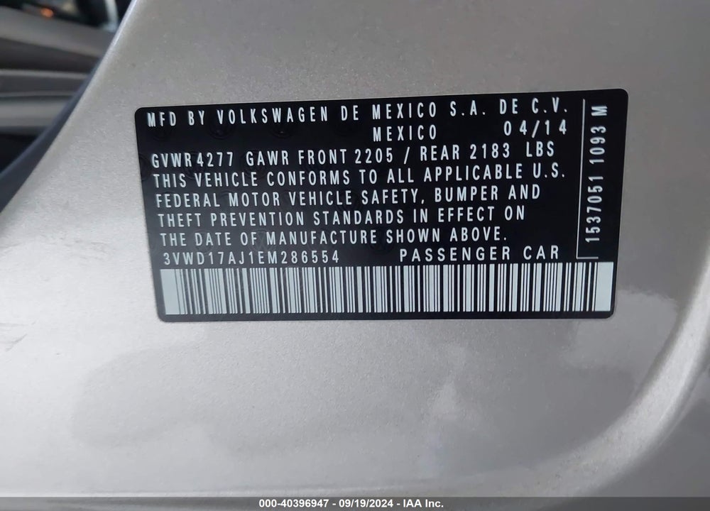 2014 VOLKSWAGEN JETTA 1.8T SE VIN: 3VWD17AJ1EM286554