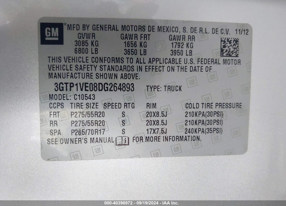 2013 GMC SIERRA 1500 SLE VIN: 3GTP1VE08DG264893