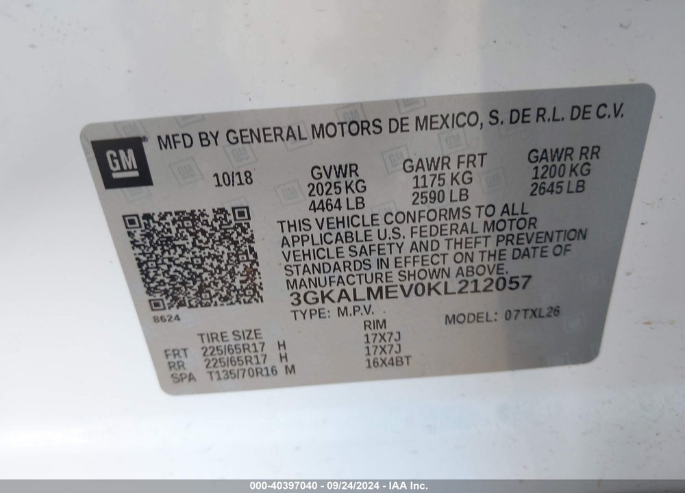 2019 GMC TERRAIN SLE VIN: 3GKALMEV0KL212057
