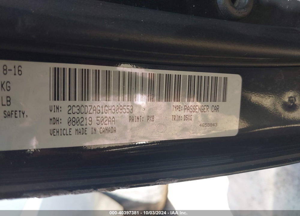 2016 DODGE CHALLENGER SXT VIN: 2C3CDZAG1GH309553