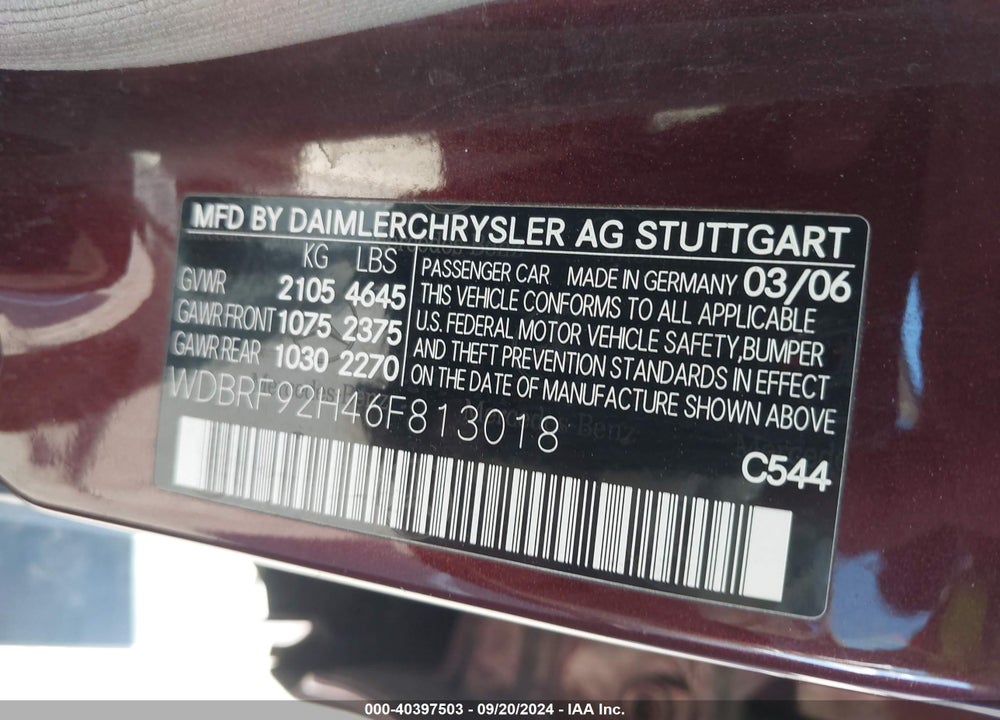 2006 MERCEDES-BENZ C 280 LUXURY 4MATIC VIN: WDBRF92H46F813018