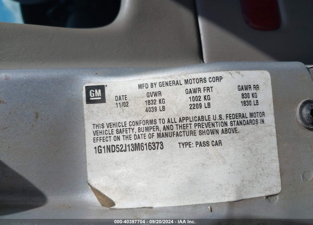 2003 CHEVROLET MALIBU VIN: 1G1ND52J13M616373