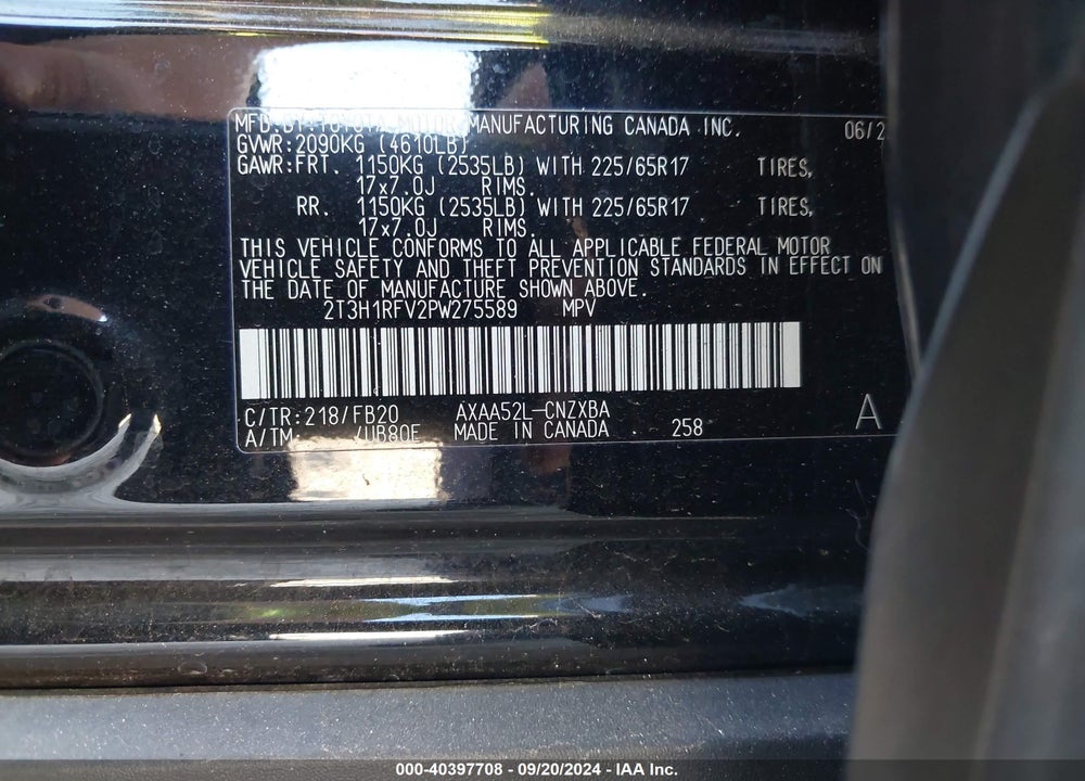 2023 TOYOTA RAV4 VIN: 2T3H1RFV2PW275589