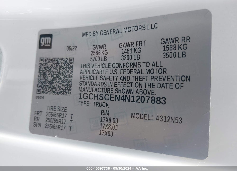 2022 CHEVROLET COLORADO 2WD LONG BOX LT VIN: 1GCHSCEN4N1207883