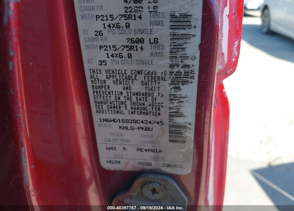 1995 NISSAN TRUCK KING CAB SE/KING CAB XE VIN: 1N6HD16S3SC424745