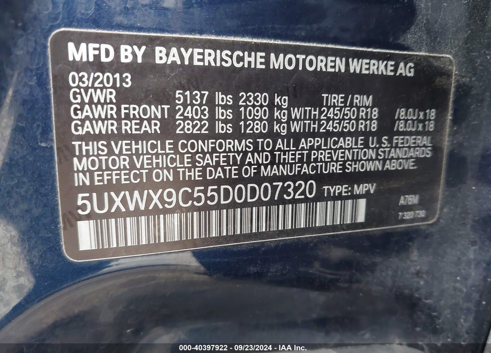 2013 BMW X3 XDRIVE28I VIN: 5UXWX9C55D0D07320