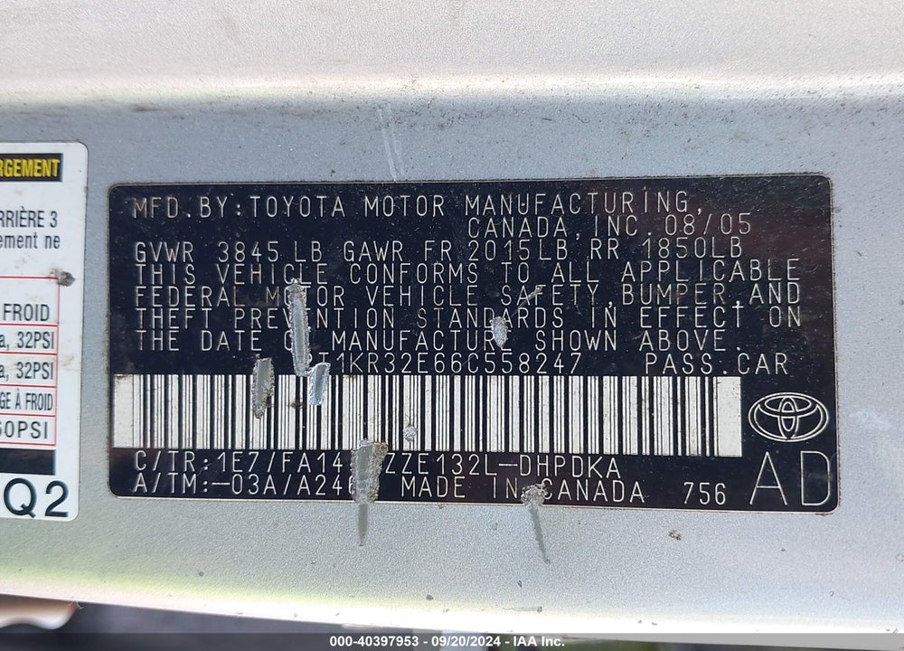 2006 TOYOTA MATRIX/XR VIN: 2T1KR32E66C558247