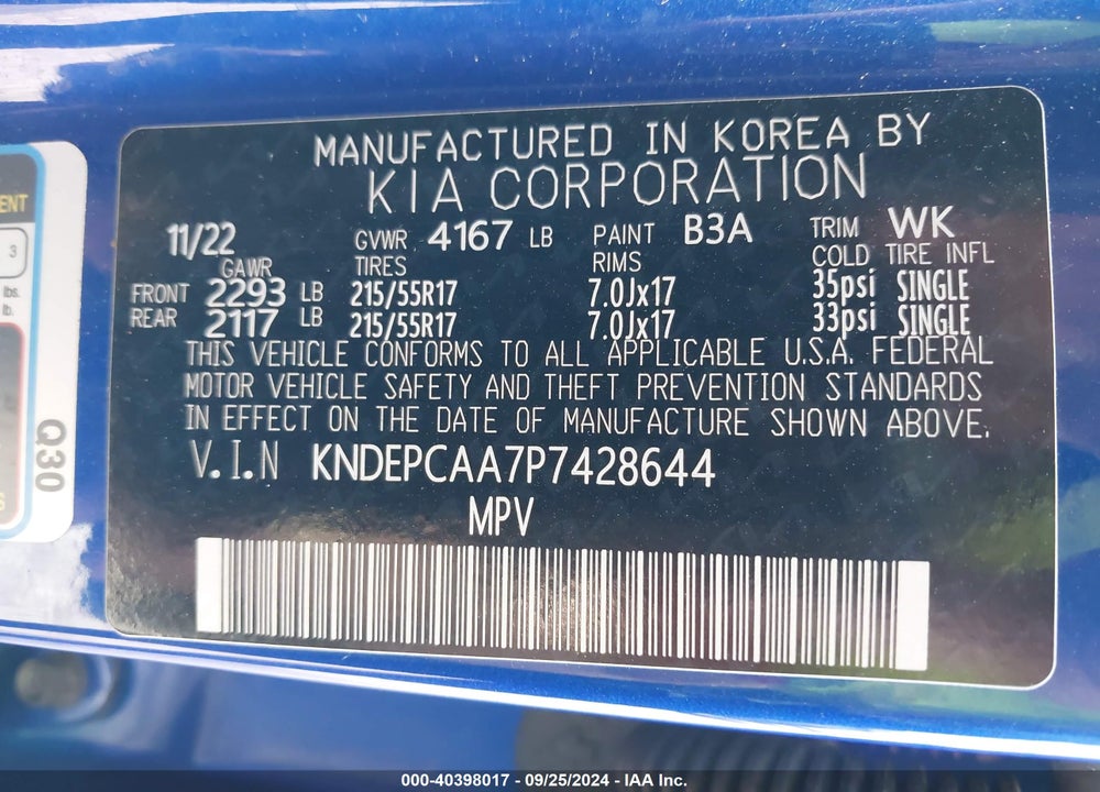 2023 KIA SELTOS LX VIN: KNDEPCAA7P7428644