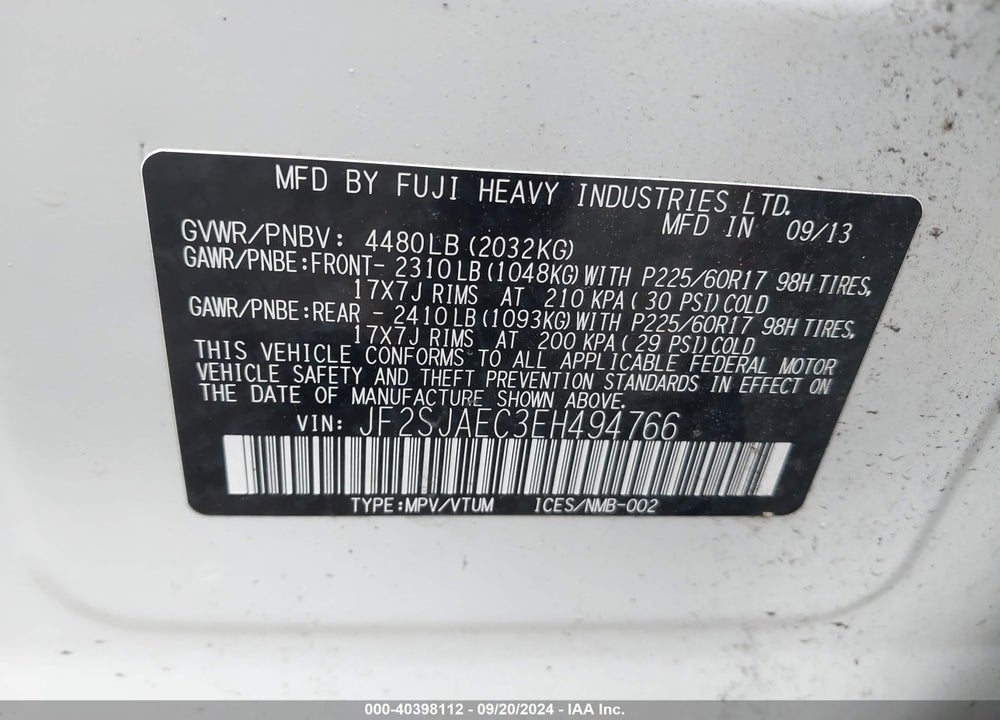 2014 SUBARU FORESTER 2.5I PREMIUM VIN: JF2SJAEC3EH494766