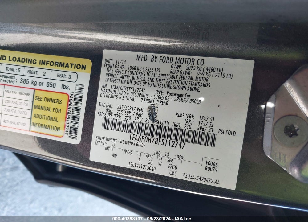 2015 FORD FUSION SE VIN: 1FA6P0H78F5112747
