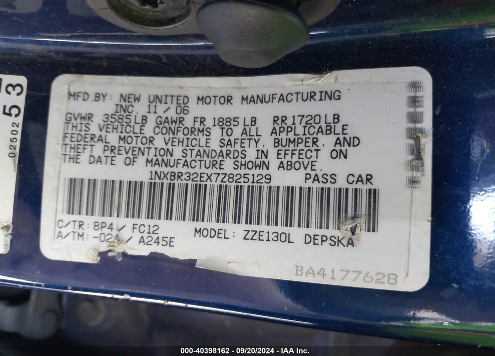 2007 TOYOTA COROLLA S VIN: 1NXBR32EX7Z825129