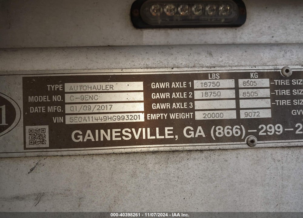 2017 COTTRELL INC TRAILER VIN: 5E0A11449HG993201