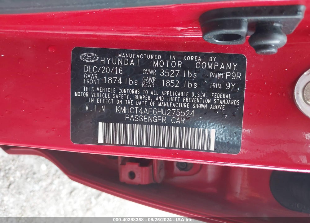 2017 HYUNDAI ACCENT SE VIN: KMHCT4AE6HU275524