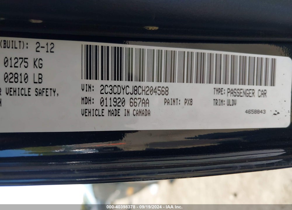 2012 DODGE CHALLENGER SRT8 392 VIN: 2C3CDYCJ8CH204568