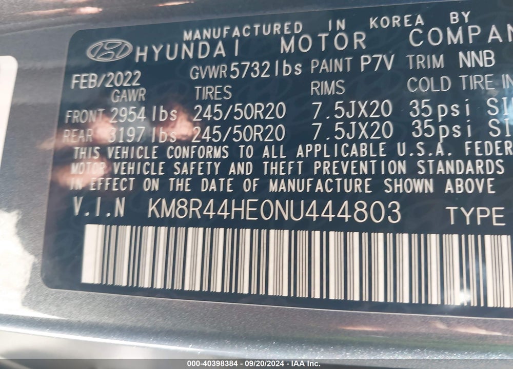 2022 HYUNDAI PALISADE SEL VIN: KM8R44HE0NU444803
