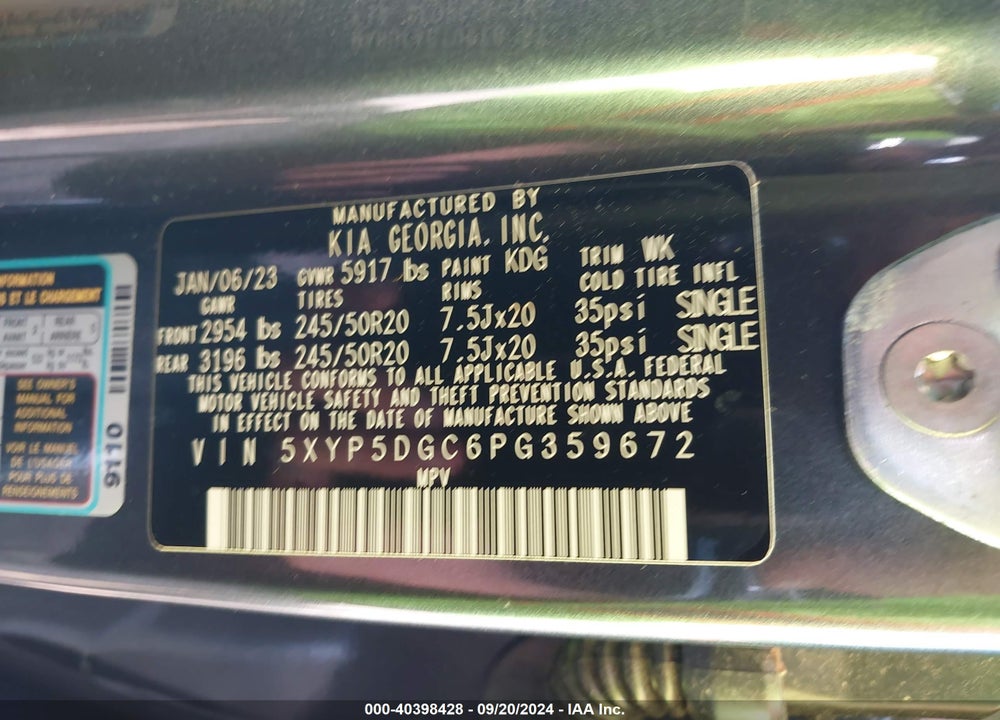 2023 KIA TELLURIDE SX PRESTIGE VIN: 5XYP5DGC6PG359672