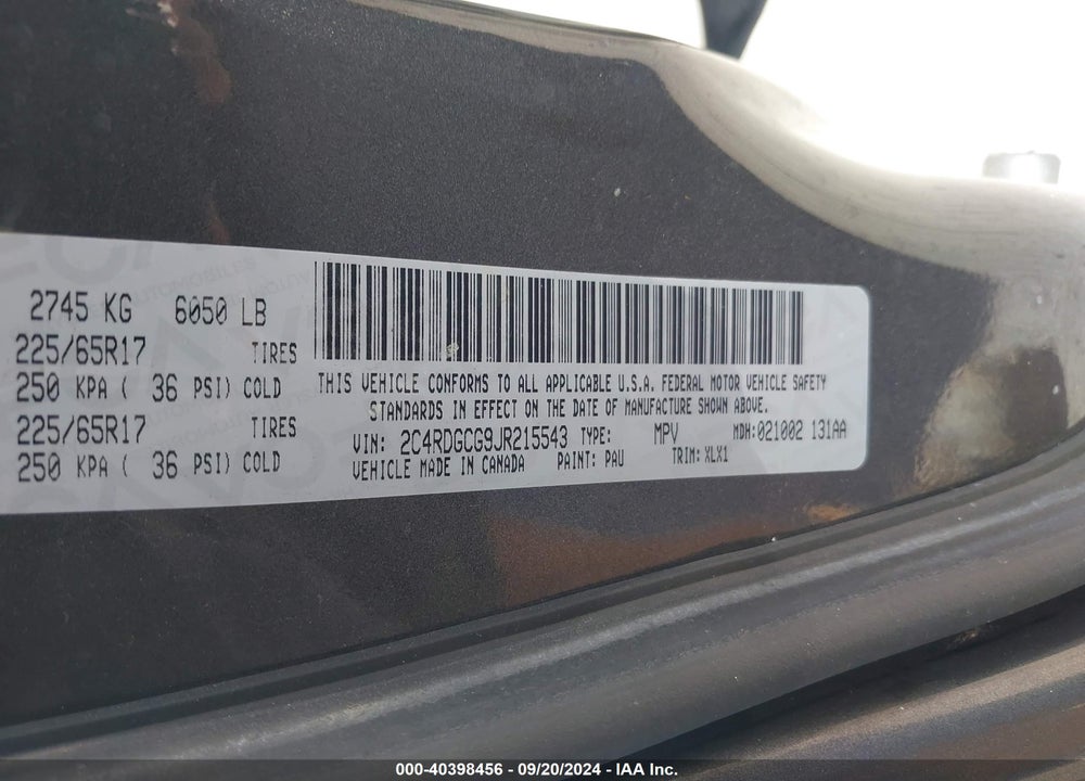 2018 DODGE GRAND CARAVAN SXT VIN: 2C4RDGCG9JR215543