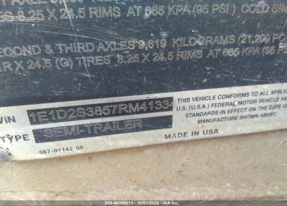 2007 EAST MANUFACTURING DUMP VIN: 1E1D2S3857RM41334