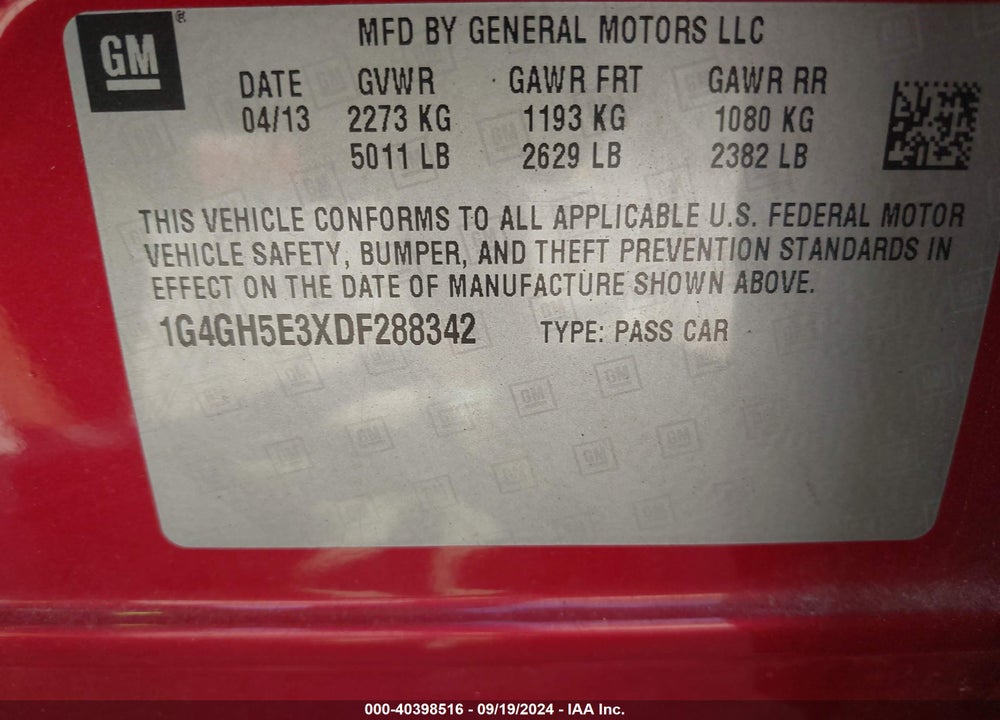 2013 BUICK LACROSSE PREMIUM 2 GROUP VIN: 1G4GH5E3XDF288342