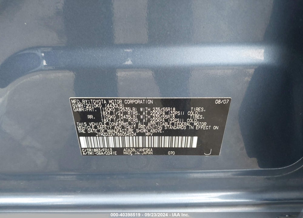 2008 TOYOTA RAV4 SPORT VIN: JTMZD32V786054524