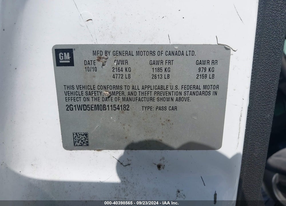 2011 CHEVROLET IMPALA POLICE VIN: 2G1WD5EM0B1154182