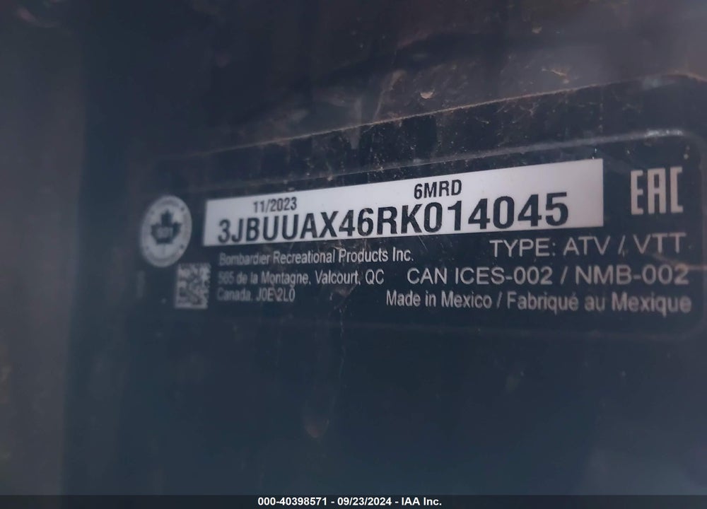 2024 CAN-AM DEFENDER MAX LIMITED CAB HD10/LONE STAR HD10 VIN: 3JBUUAX46RK014045