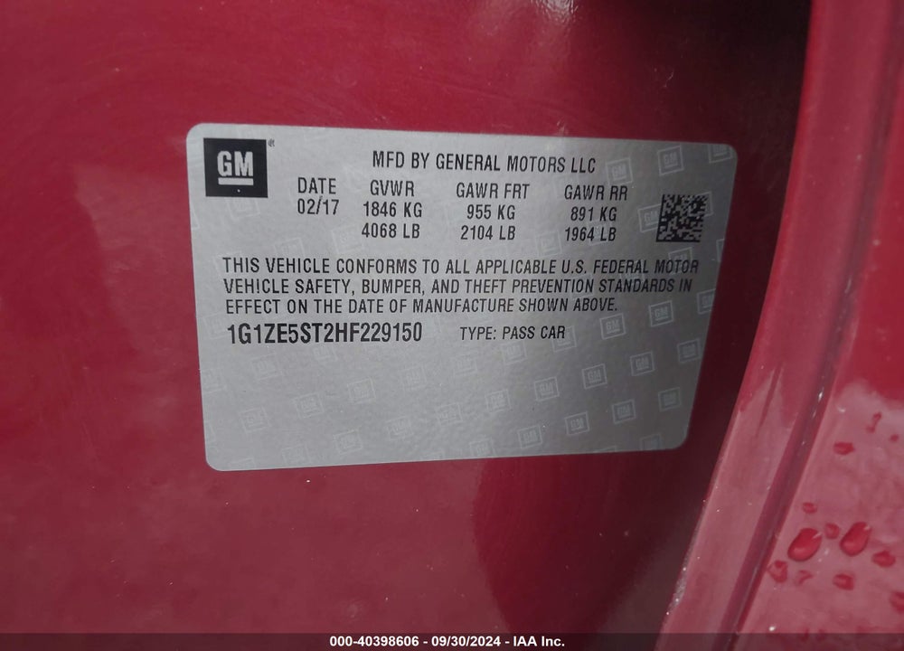 2017 CHEVROLET MALIBU VIN: 1G1ZE5ST2HF229150