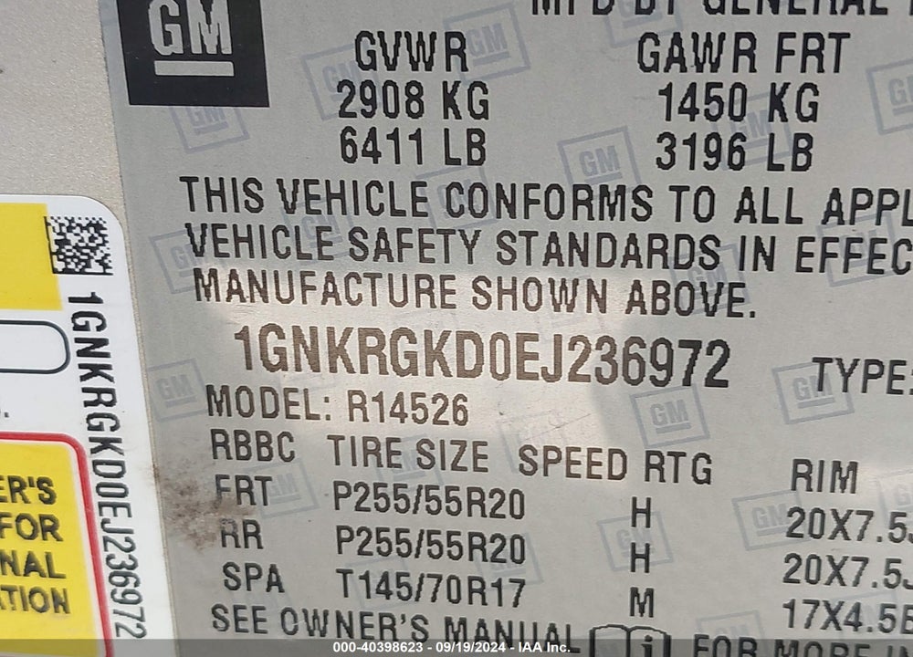 2014 CHEVROLET TRAVERSE 1LT VIN: 1GNKRGKD0EJ236972