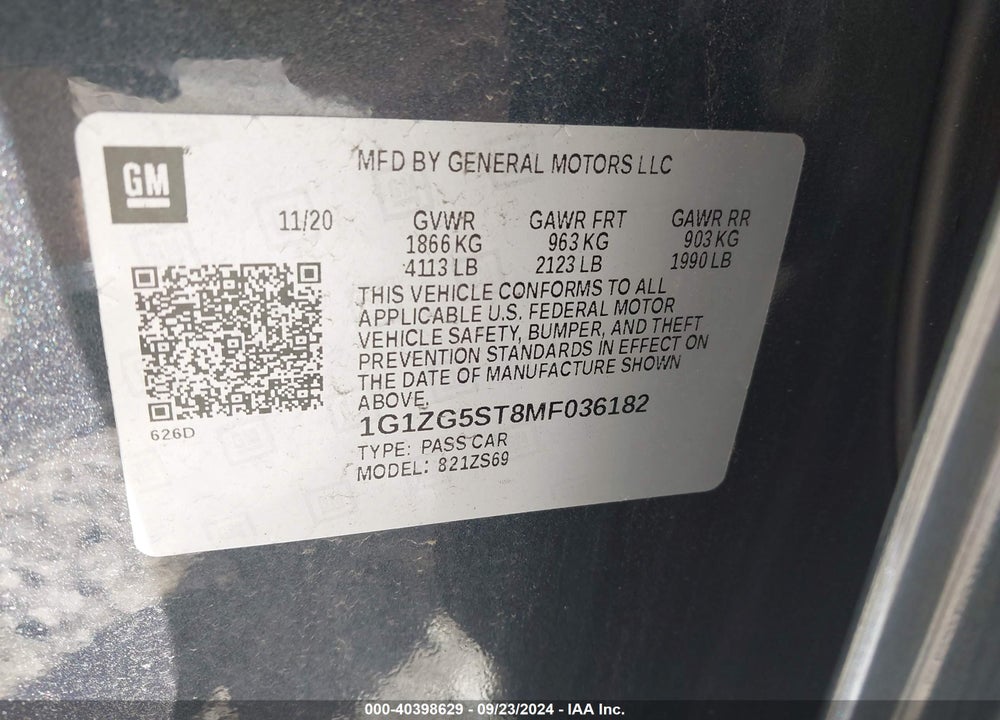2021 CHEVROLET MALIBU FWD RS VIN: 1G1ZG5ST8MF036182