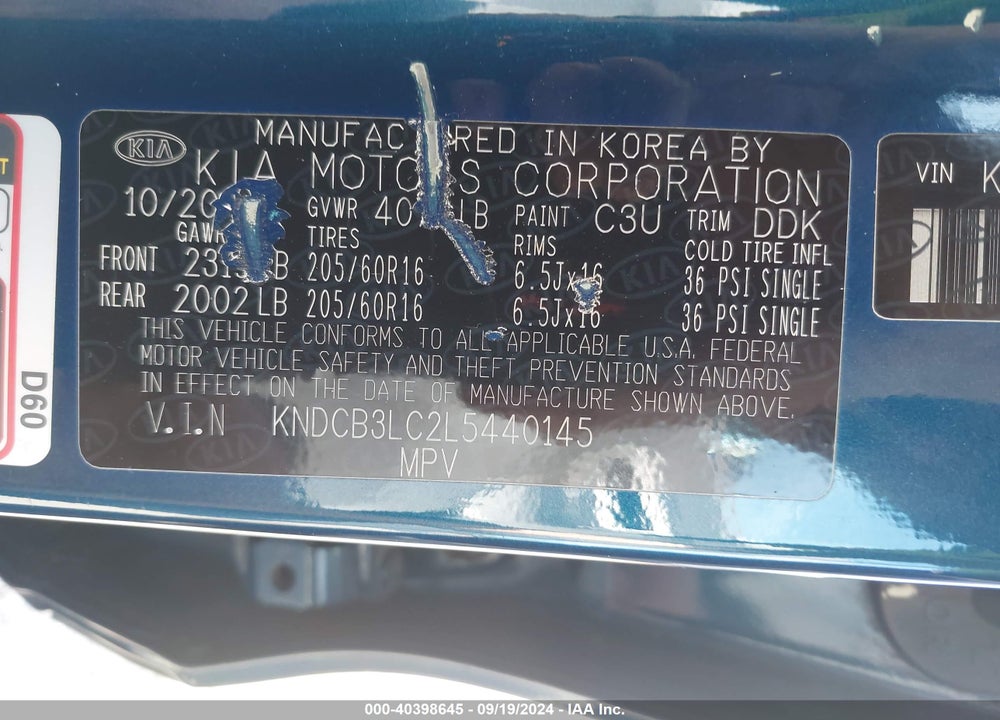2020 KIA NIRO LX VIN: KNDCB3LC2L5440145