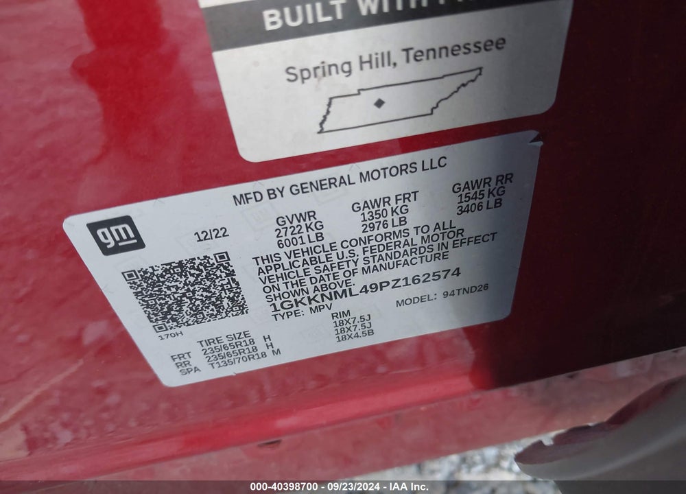 2023 GMC ACADIA SLT VIN: 1GKKNML49PZ162574