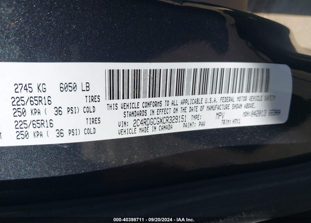 2012 DODGE GRAND CARAVAN SXT VIN: 2C4RDGCGXCR329151